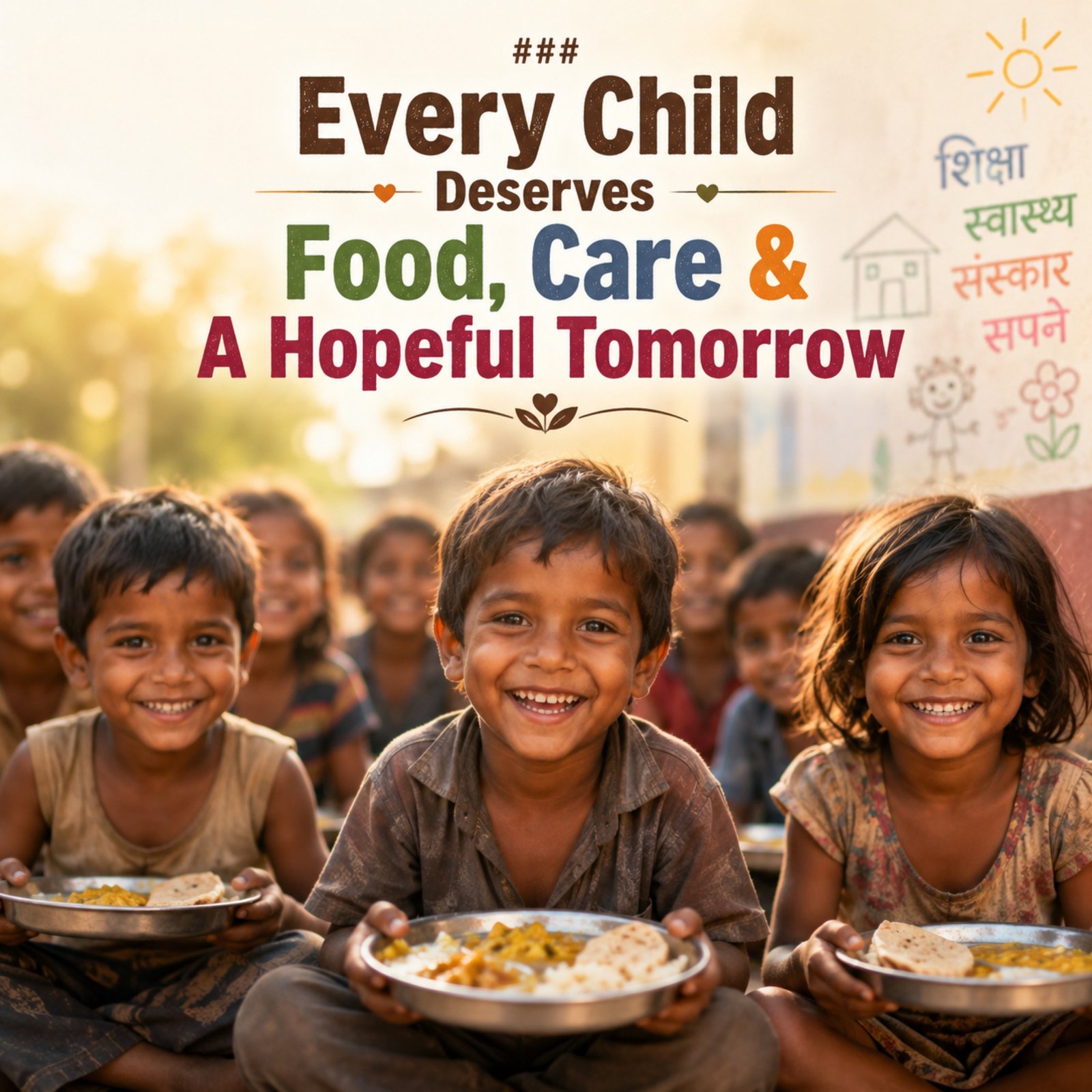 Volunteers serving meals to children in Vrindavan
